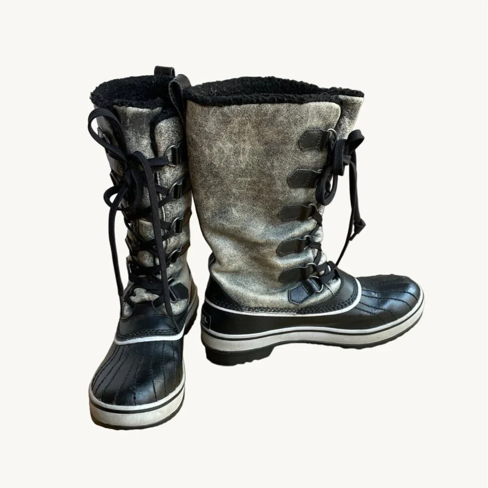 Sorel size 6US Tivoli Gray Leather Lace Up Tall Winter Waterproof Boots